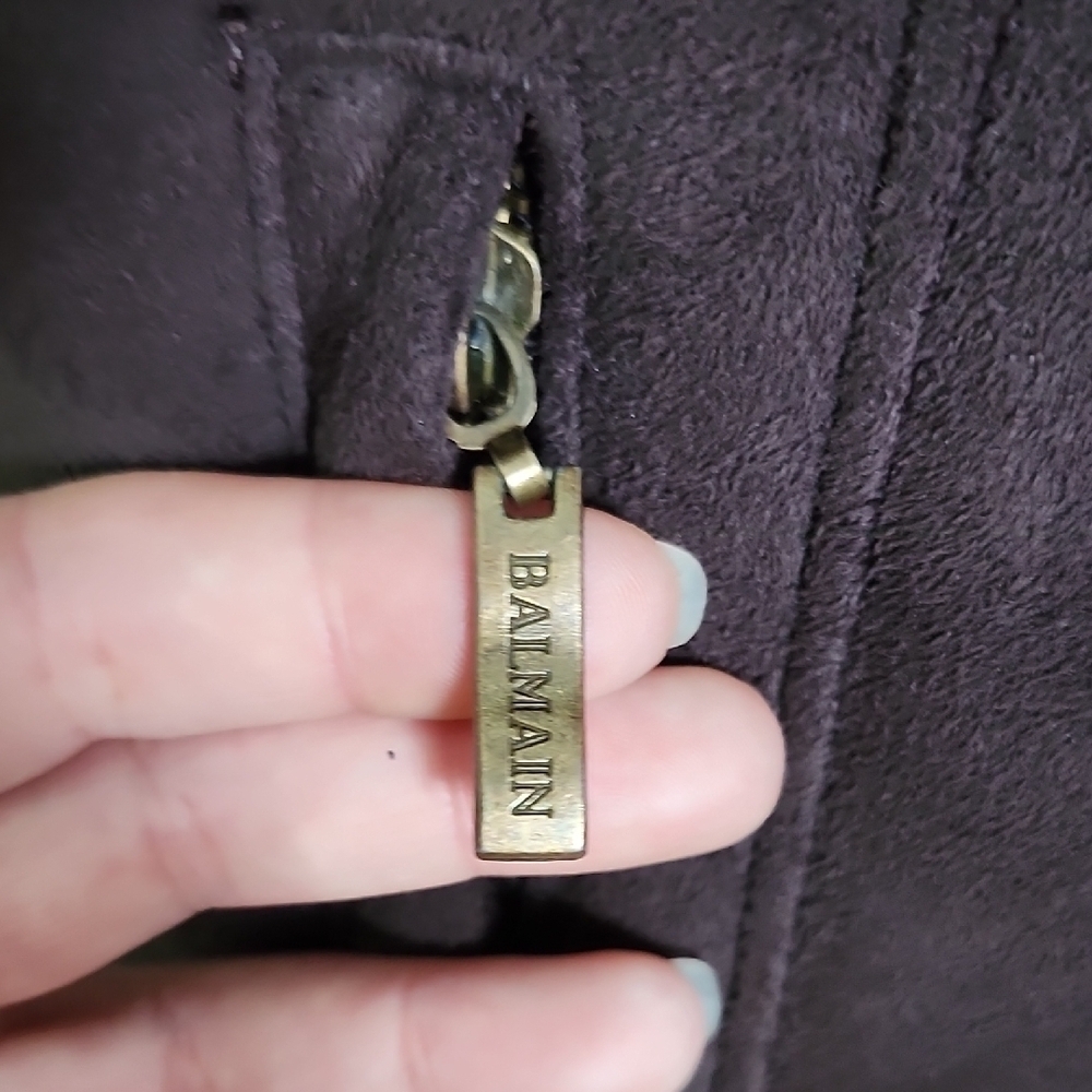 VINTAGE BALMAIN brown faux suede faux leather long coat - Picture 7 of 15